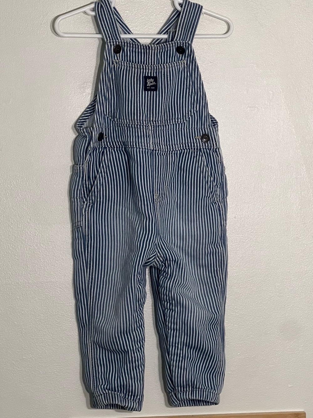 OshKosh B'gosh toddler cotton unisex Blue & White Striped conductor Overalls